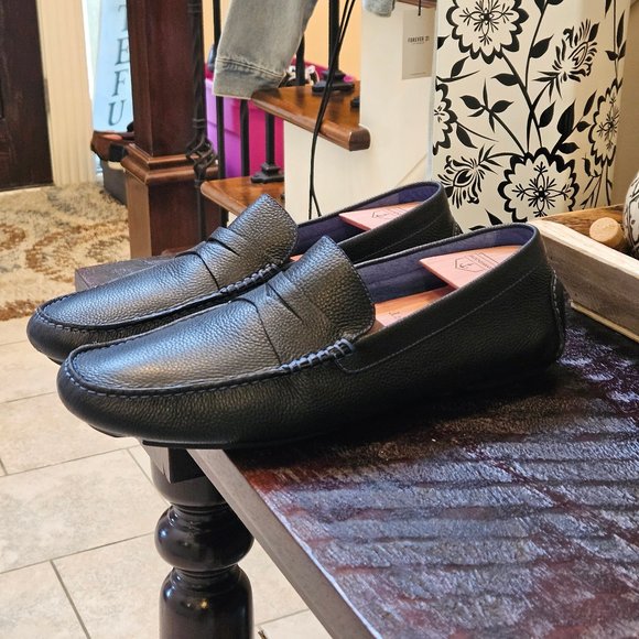 Donald Pliner Men\'s Soft Leather Loafers, Black / Blue Stitching, Sz 13 main image 8